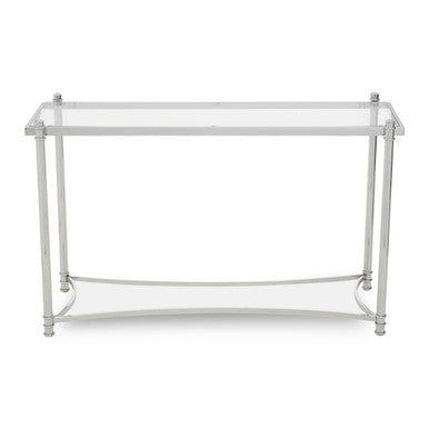 Silver Metal Console Table with Clear Glass Top