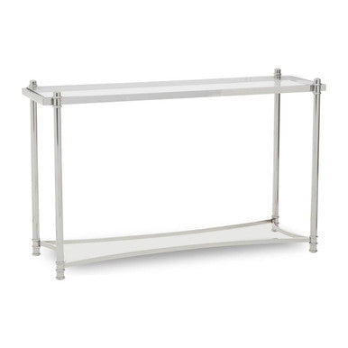 Ackley Silver Metal Console Table with Clear Glass Top