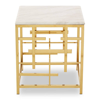 Aprilia White Marble Side Table with Gold Finish Frame