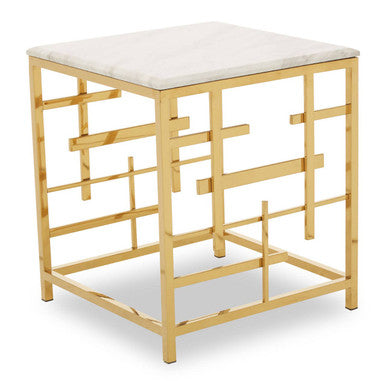 Aprilia White Marble Side Table with Gold Finish Frame