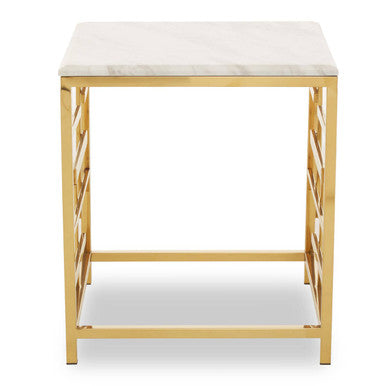 Aprilia White Marble Side Table with Gold Finish Frame
