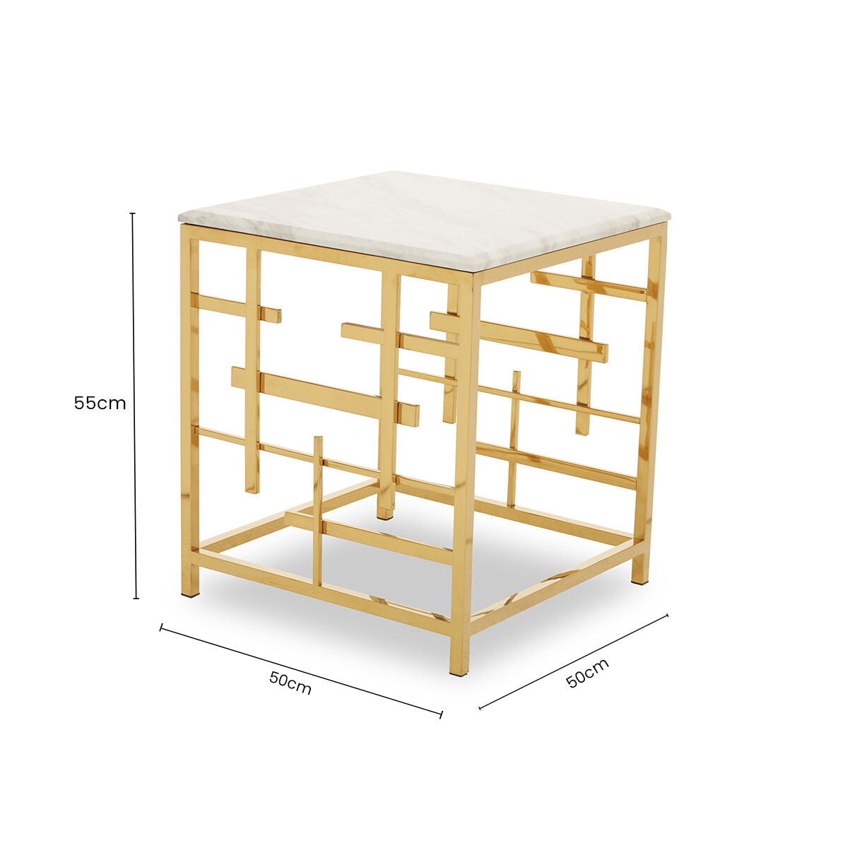 Aprilia White Marble Side Table with Gold Finish Frame