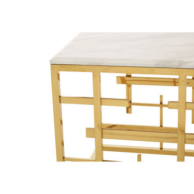 Aprilia White Marble Side Table with Gold Finish Frame