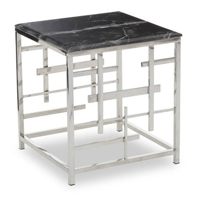 Aprilia Black Marble Side Table with Silver Finish Frame