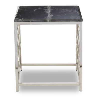 Aprilia Black Marble Side Table with Silver Finish Frame