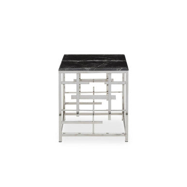 Aprilia Black Marble Side Table with Silver Finish Frame