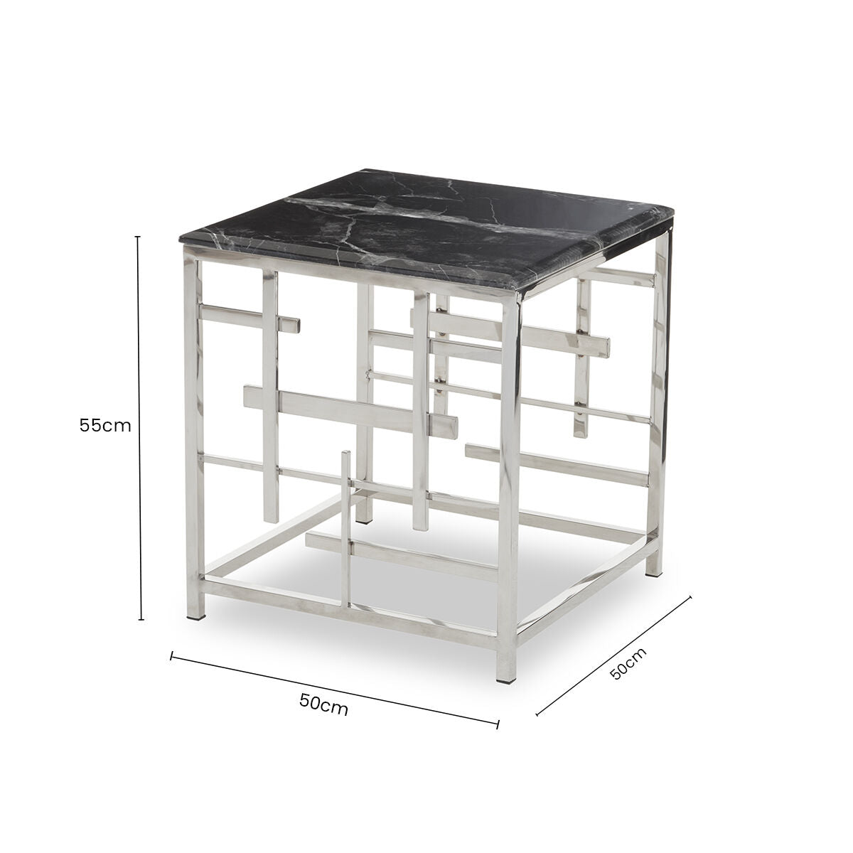 Aprilia Black Marble Side Table with Silver Finish Frame
