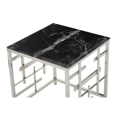 Aprilia Black Marble Side Table with Silver Finish Frame