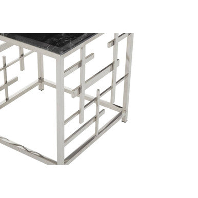 Aprilia Black Marble Side Table with Silver Finish Frame