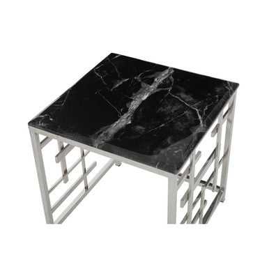 Aprilia Black Marble Side Table with Silver Finish Frame