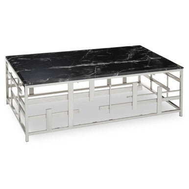 Aprilia Black Marble Coffee Table with Silver Finish Frame
