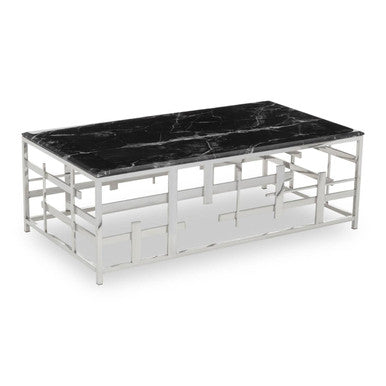 Aprilia Black Marble Coffee Table with Silver Finish Frame
