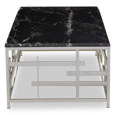 Aprilia Black Marble Coffee Table with Silver Finish Frame