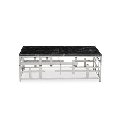 Aprilia Black Marble Coffee Table with Silver Finish Frame