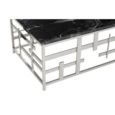 Aprilia Black Marble Coffee Table with Silver Finish Frame