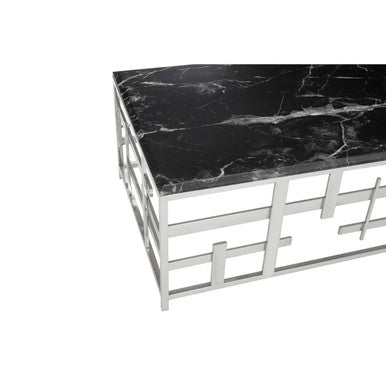Aprilia Black Marble Coffee Table with Silver Finish Frame