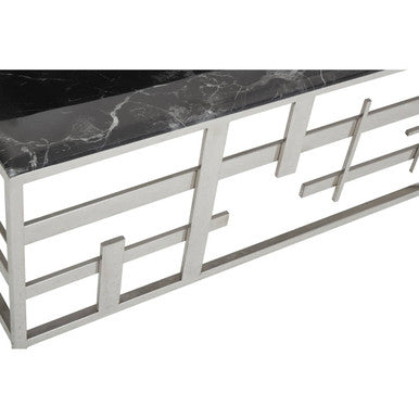Aprilia Black Marble Coffee Table with Silver Finish Frame