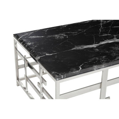 Aprilia Black Marble Coffee Table with Silver Finish Frame