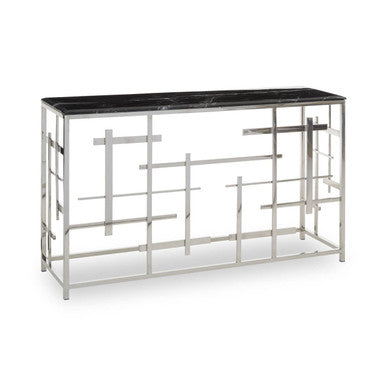 Aprilia Black Marble Console Table with Silver Finish Frame