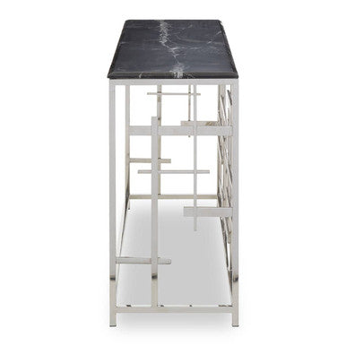 Aprilia Black Marble Console Table with Silver Finish Frame