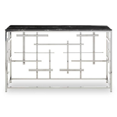 Aprilia Black Marble Console Table with Silver Finish Frame