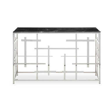 Aprilia Black Marble Console Table with Silver Finish Frame