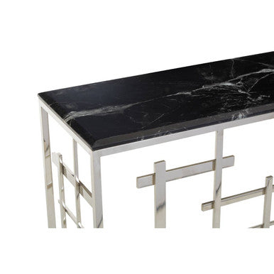 Aprilia Black Marble Console Table with Silver Finish Frame