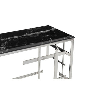 Aprilia Black Marble Console Table with Silver Finish Frame