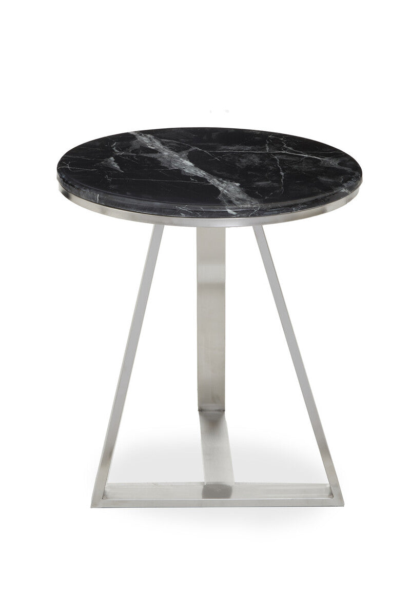 Alvaro Black Marble and Silver Finish Round Side Table