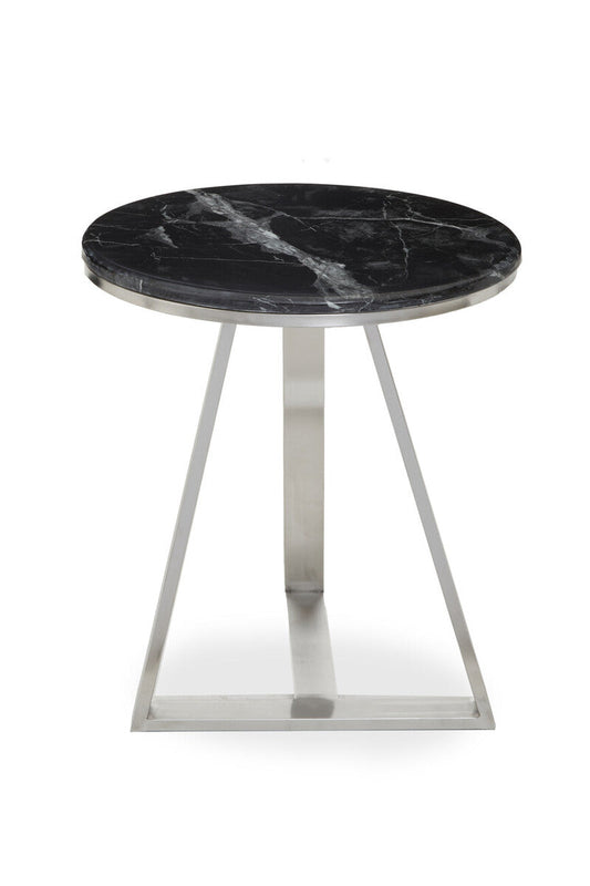 Alvaro Black Marble and Silver Finish Round Side Table