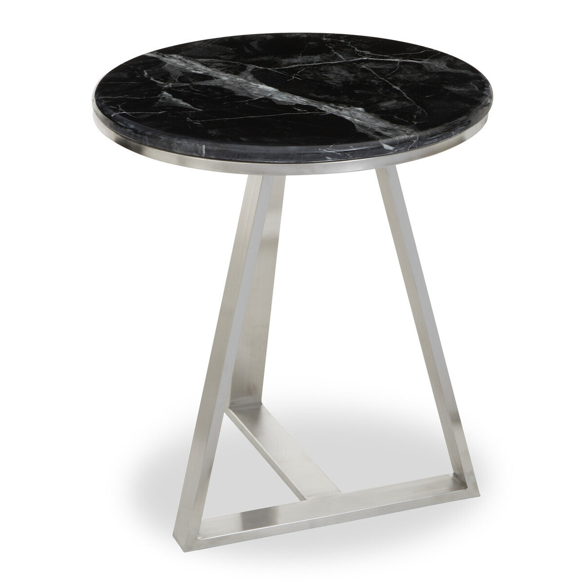 Alvaro Black Marble and Silver Finish Round Side Table