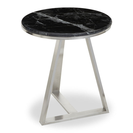Alvaro Black Marble and Silver Finish Round Side Table