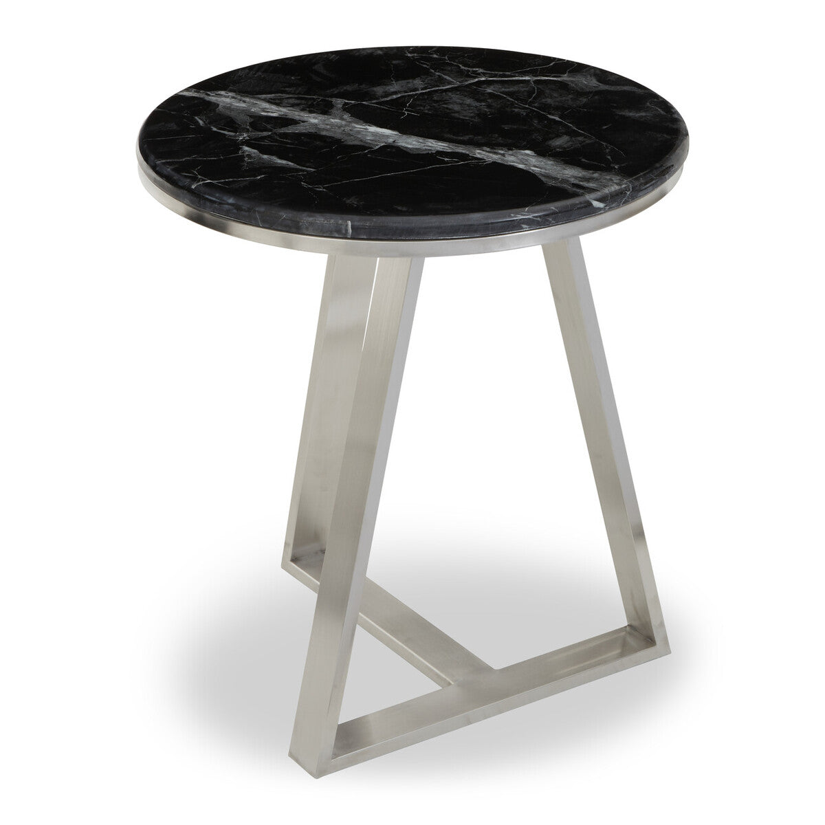 Alvaro Black Marble and Silver Finish Round Side Table