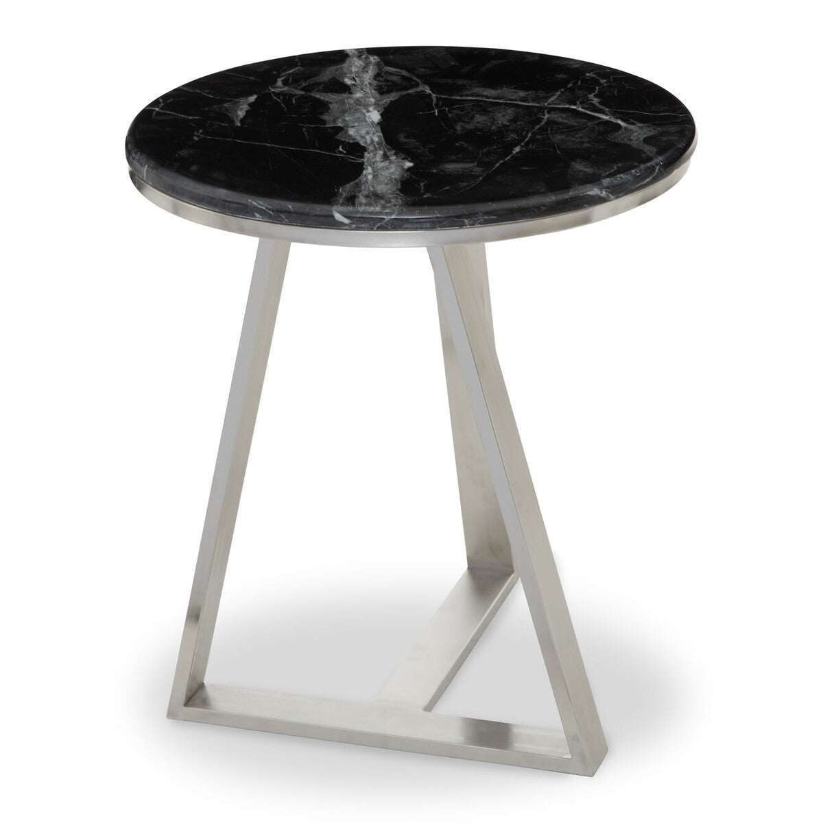 Alvaro Black Marble and Silver Finish Round Side Table
