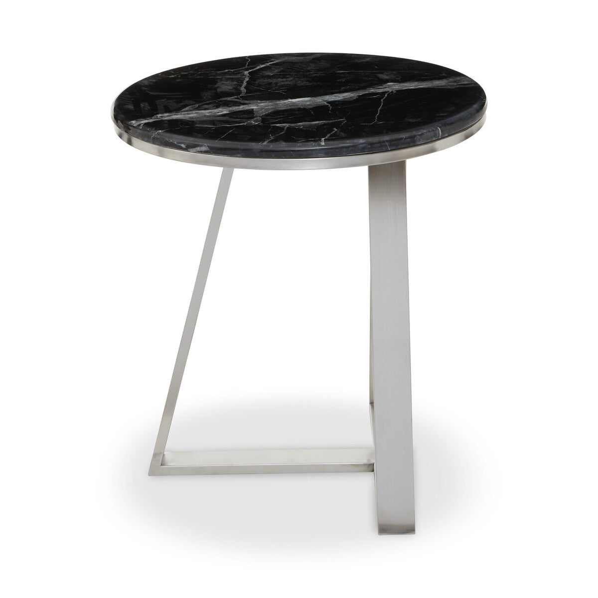 Alvaro Black Marble and Silver Finish Round Side Table