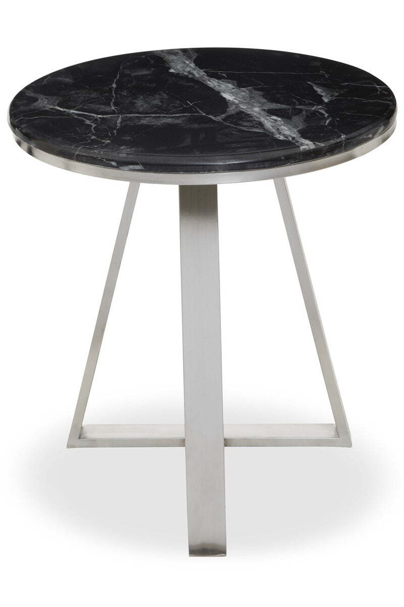 Alvaro Black Marble and Silver Finish Round Side Table