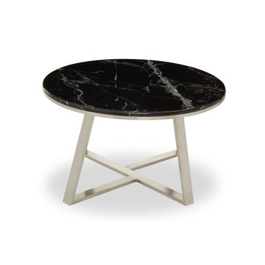 Alvaro Black Marble and Silver Finish Round Coffee Table