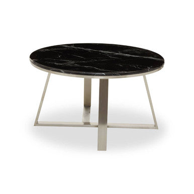 Alvaro Black Marble and Silver Finish Round Coffee Table