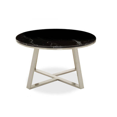 Alvaro Black Marble and Silver Finish Round Coffee Table