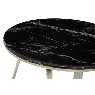 Alvaro Black Marble and Silver Finish Round Coffee Table