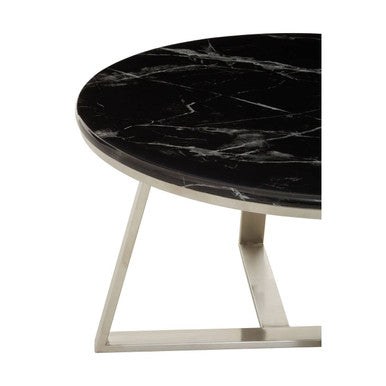 Alvaro Black Marble and Silver Finish Round Coffee Table