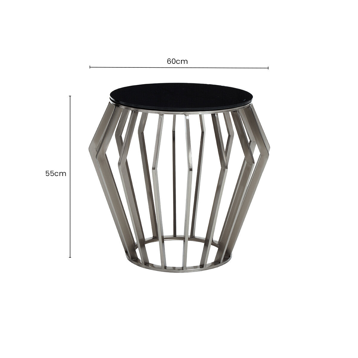 Ackley Black Glass and Silver Finish Round Side Table