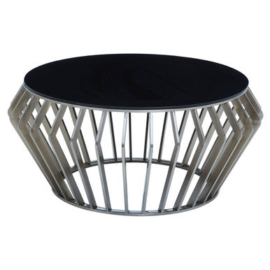 Ackley Black Glass and Silver Finish Round Coffee Table