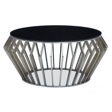 Ackley Black Glass and Silver Finish Round Coffee Table