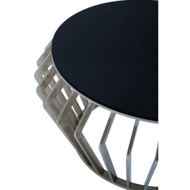 Ackley Black Glass and Silver Finish Round Coffee Table
