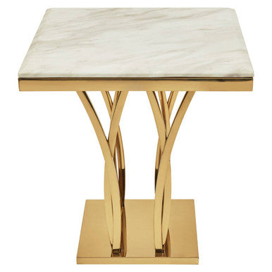 Arenza White Marble Side Table with Gold Finish Frame