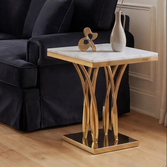 Arenza White Marble Side Table with Gold Finish Frame