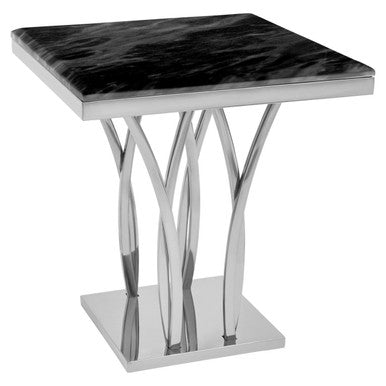 Arenza Black Marble Side Table with Silver Finish Frame