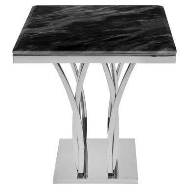 Arenza Black Marble Side Table with Silver Finish Frame