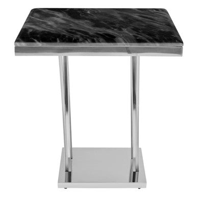 Arenza Black Marble Side Table with Silver Finish Frame